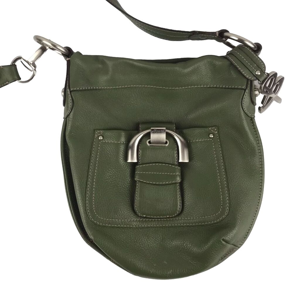 B. Makowsky Green Crossbody Soft Pebbled Leather Bag Purse Zip Close 9x11''